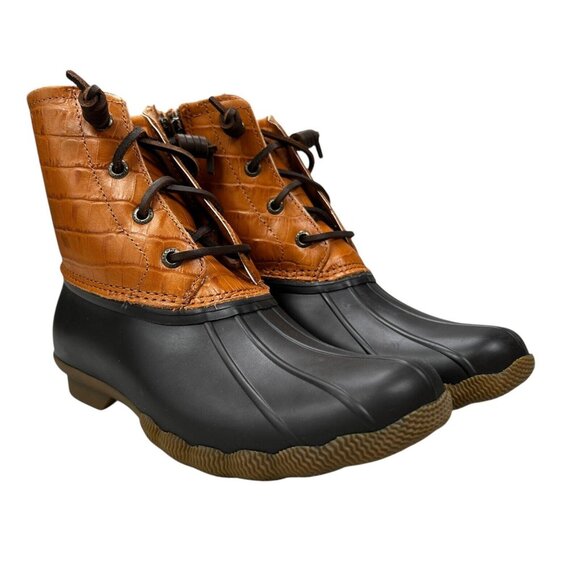 Sperry Top-Sider Saltwater Croc Emboss Tan Duck Boots Women's Sizes 6 - 6.5 M - Picture 4 of 9
